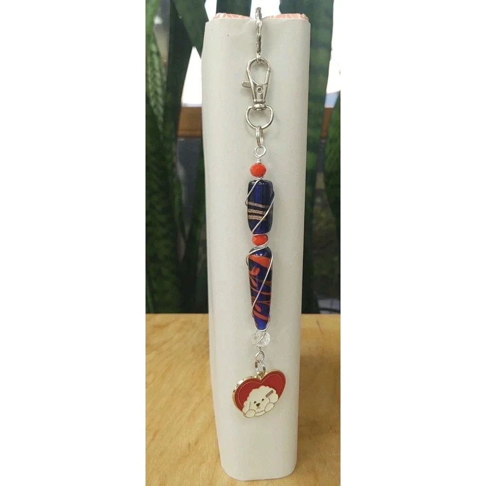 Handcrafted Bookmark Dog Heart‎ Wire Wrapped Lampwork Beads  7.5
